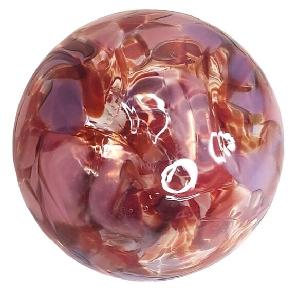 5" Hand-Blown Glass Ornament With Swirled Red & Purple Design - Picture 10 of 11